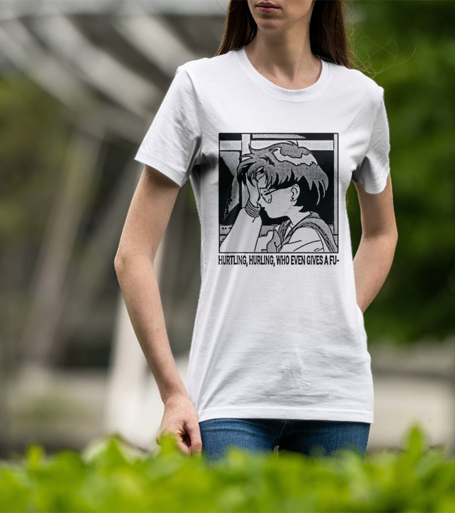 Hurtling Hurling Who Even Gives A Fu 90s Anime Style Frustrated Cartoon T-Shirt