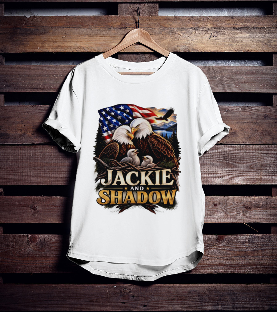 Jackie And Shadow Bald Eagles With American Flag T-Shirt
