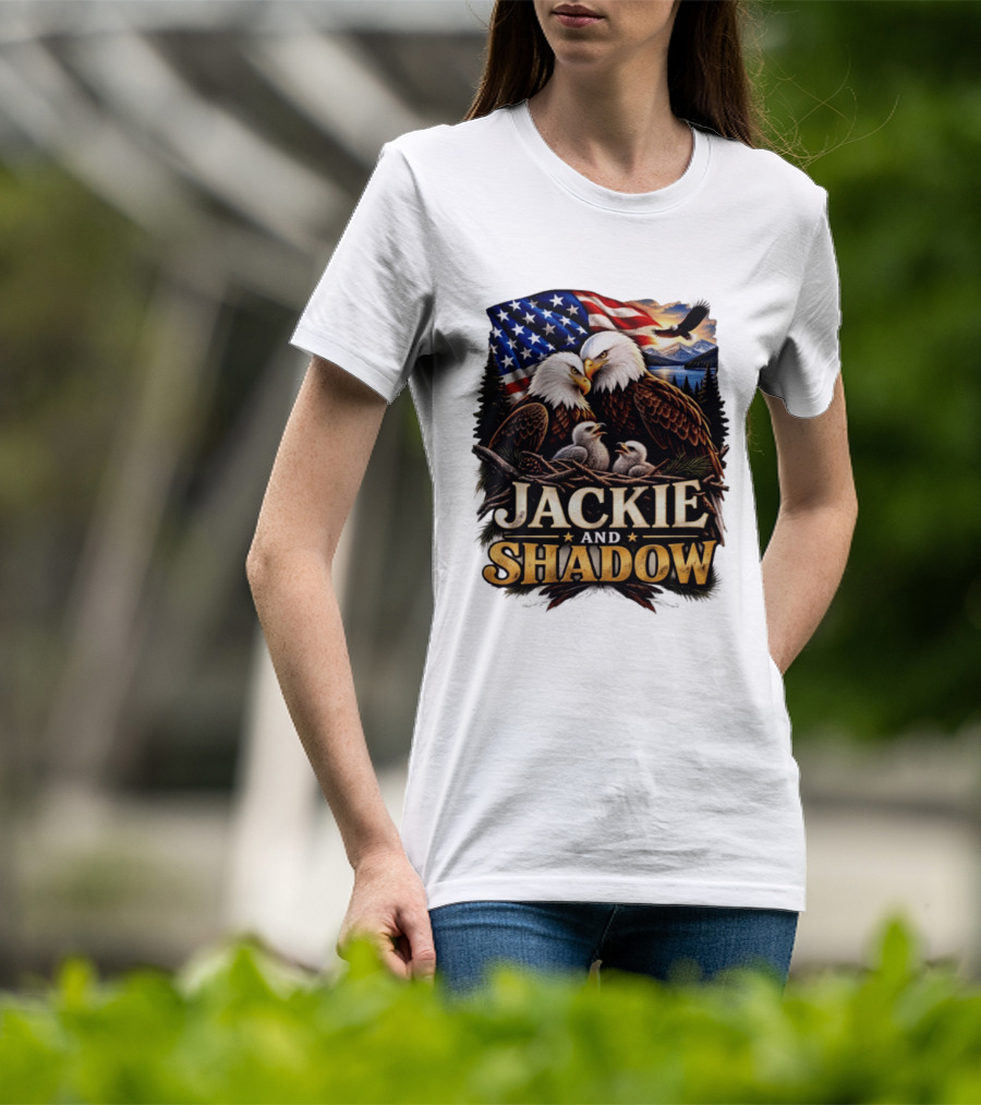 Jackie And Shadow Bald Eagles With American Flag T-Shirt