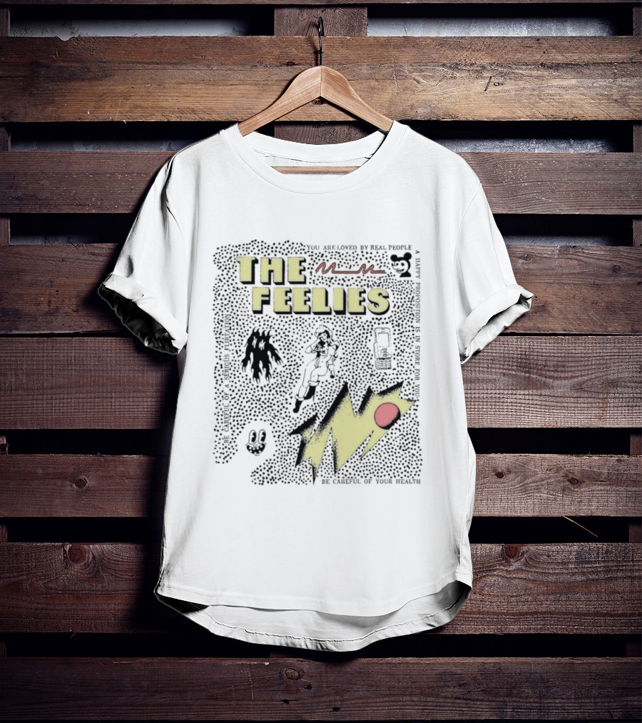 The Feelies Yellow Red Lightning Bolt Circle Band Merch T-Shirt