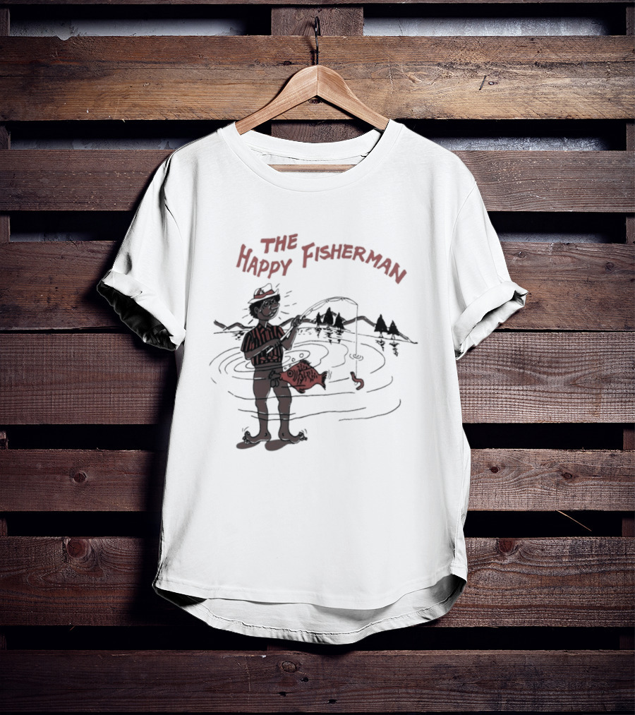 The Happy Fisherman Catching Fish In Scenic Lake Humor T-Shirt