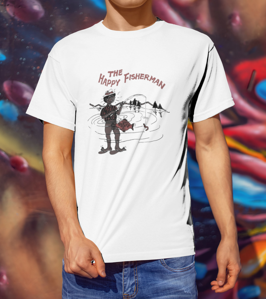 The Happy Fisherman Catching Fish In Scenic Lake Humor T-Shirt