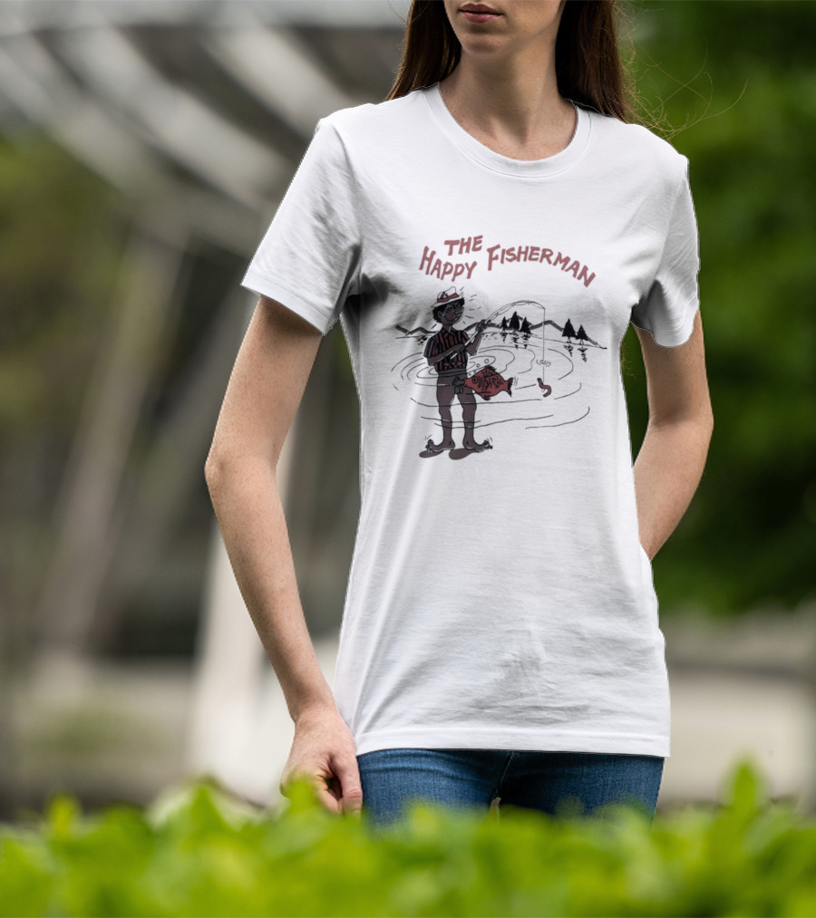 The Happy Fisherman Catching Fish In Scenic Lake Humor T-Shirt