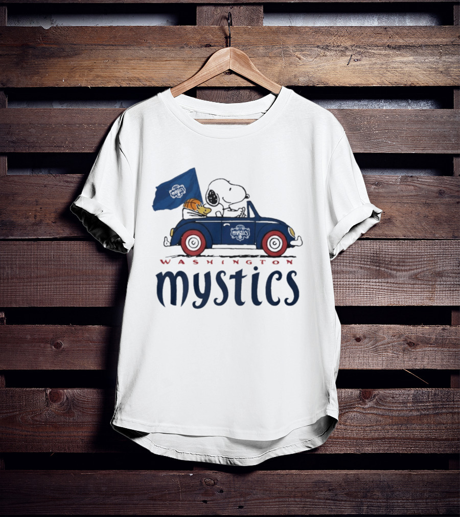 Washington Mystics Snoopy And Woodstock Driving With Basketball T-Shirt