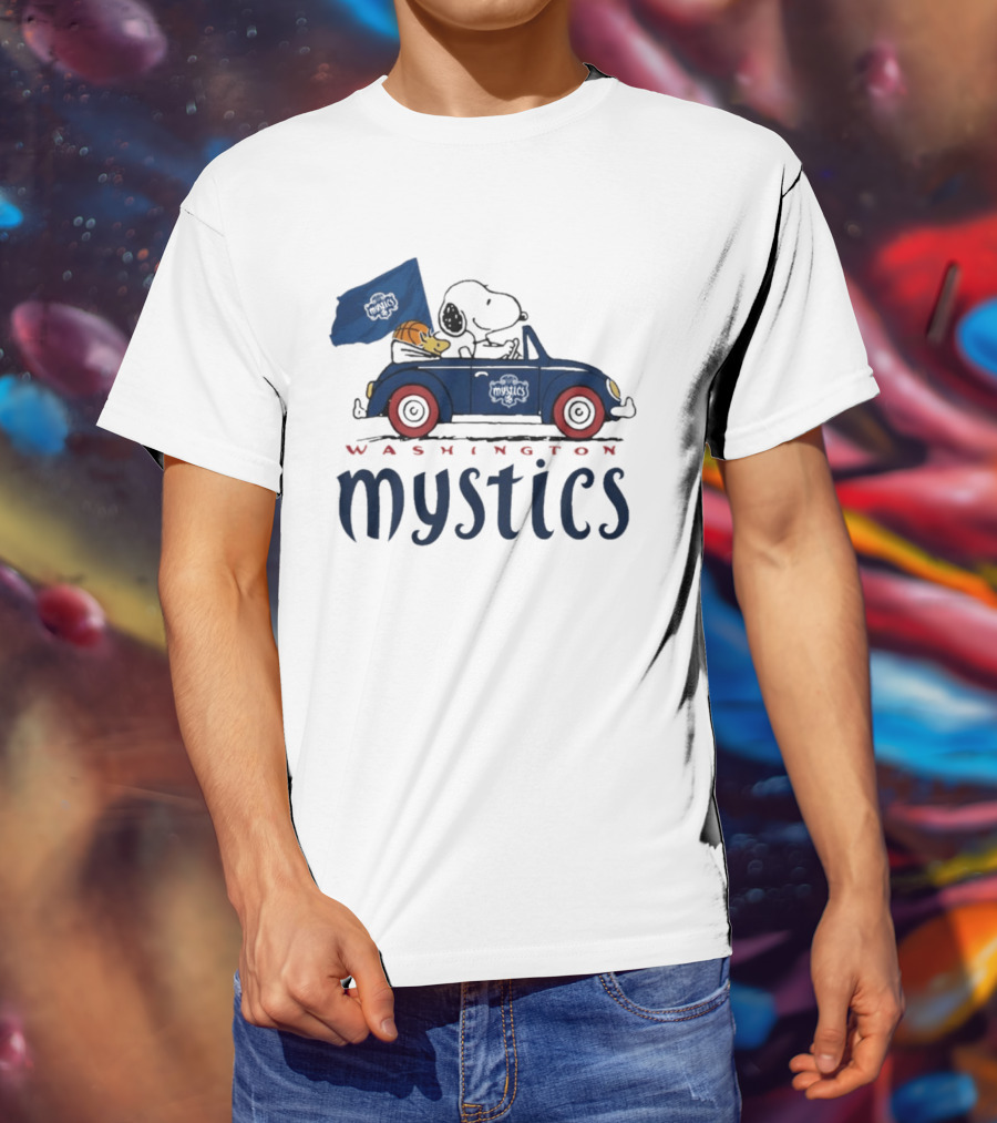 Washington Mystics Snoopy And Woodstock Driving With Basketball T-Shirt