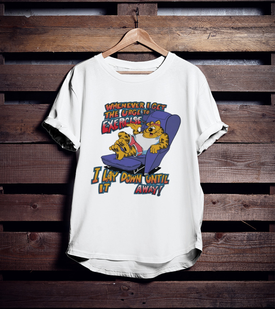 Whenever I Get The Urge To Exercise Cartoon Cat Lounging Until It Goes Away T-Shirt