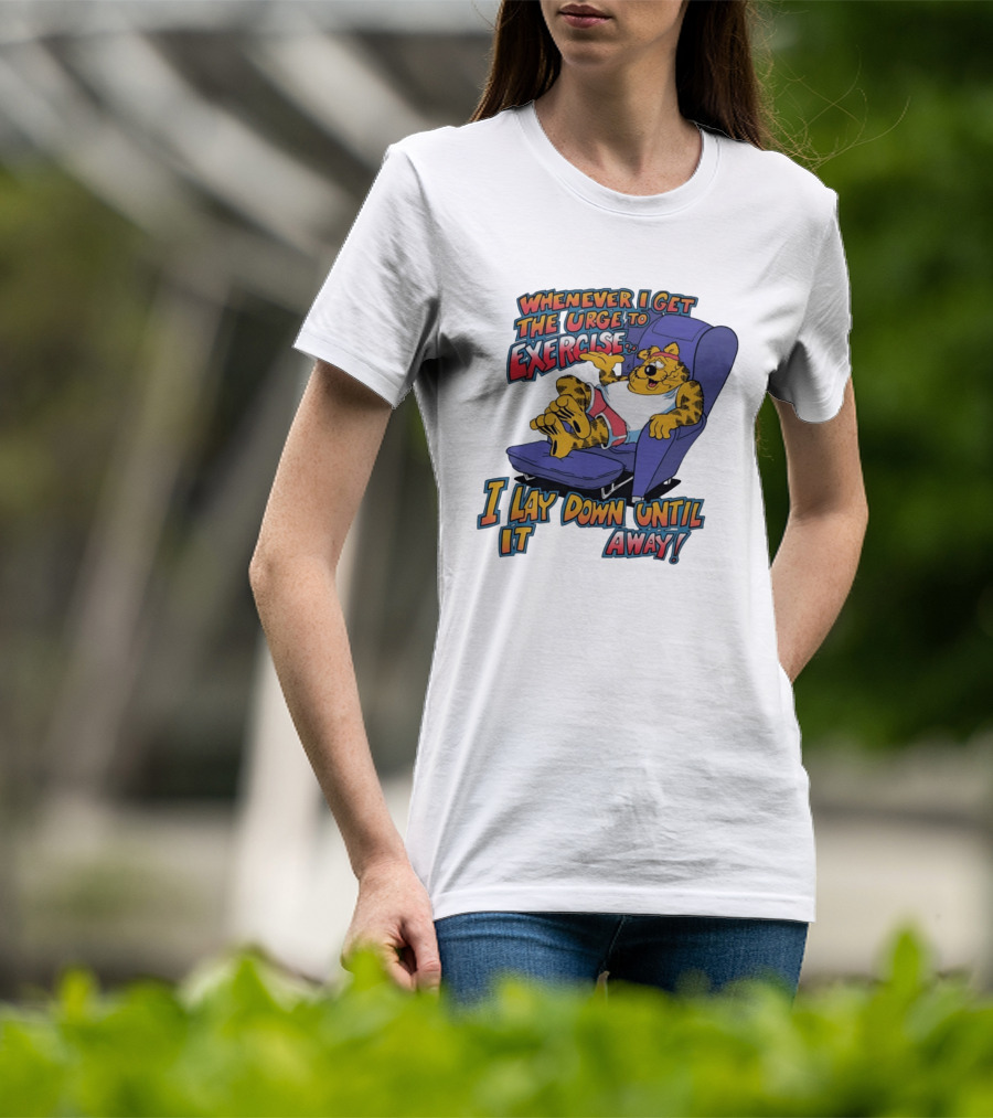 Whenever I Get The Urge To Exercise Cartoon Cat Lounging Until It Goes Away T-Shirt