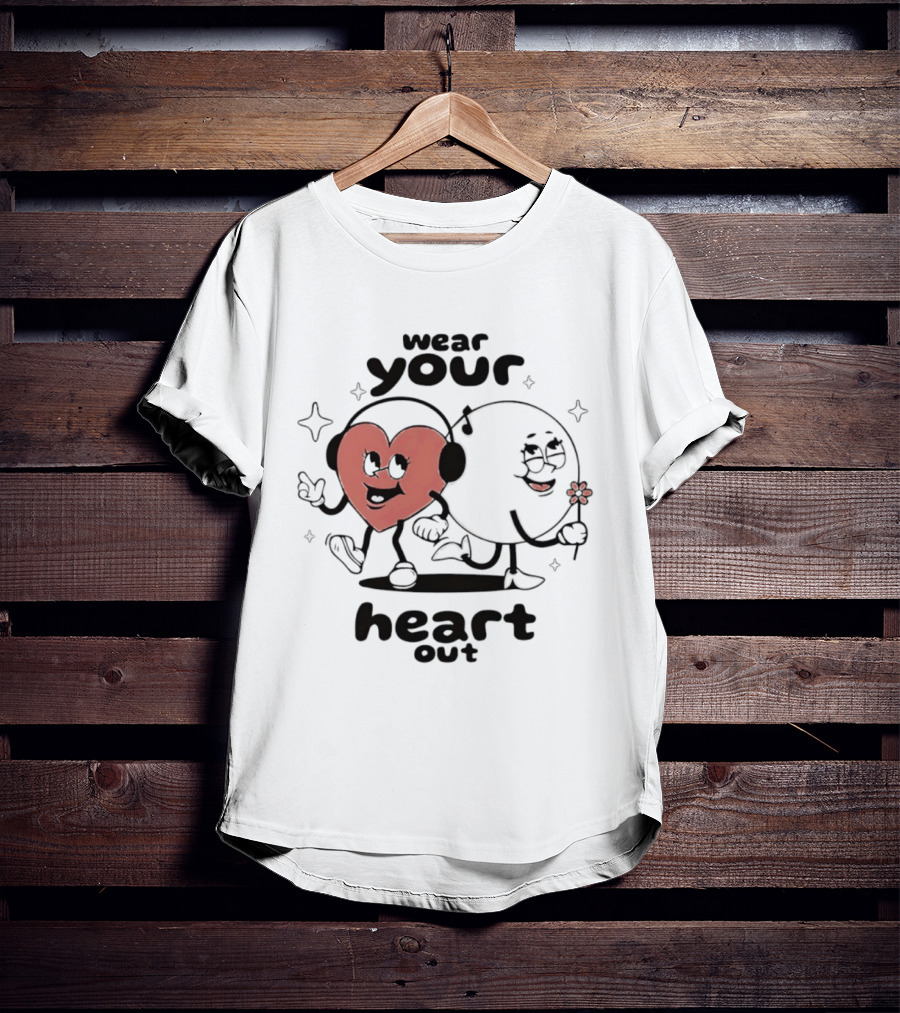 Wear Your Heart Out Love Aesthetic Headphones And Flower Cartoon Characters T-Shirt