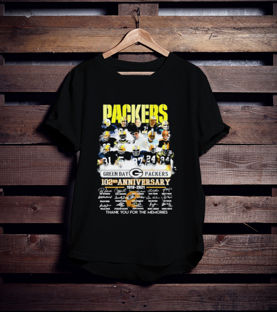 Green Bay Packers 102nd Anniversary 1919 2021 Thank You For The Memories Packers Legends Signatures Collection T-Shirt