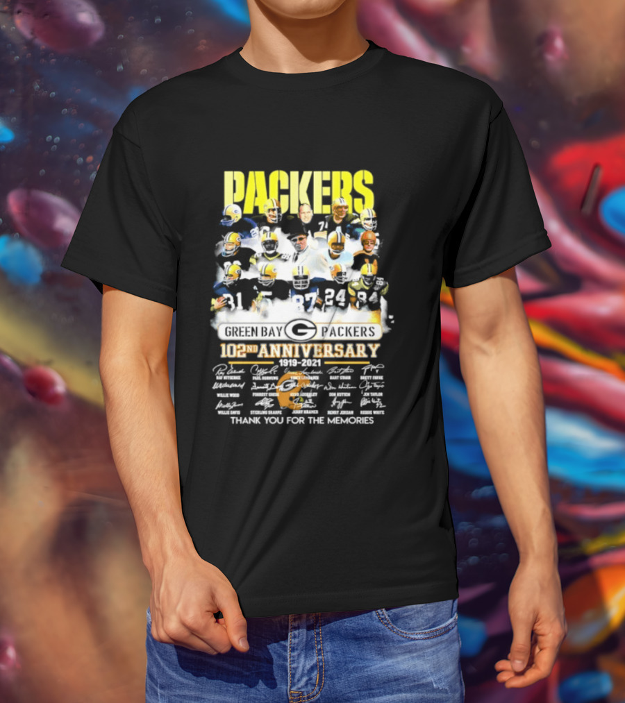 Green Bay Packers 102nd Anniversary 1919 2021 Thank You For The Memories Packers Legends Signatures Collection T-Shirt