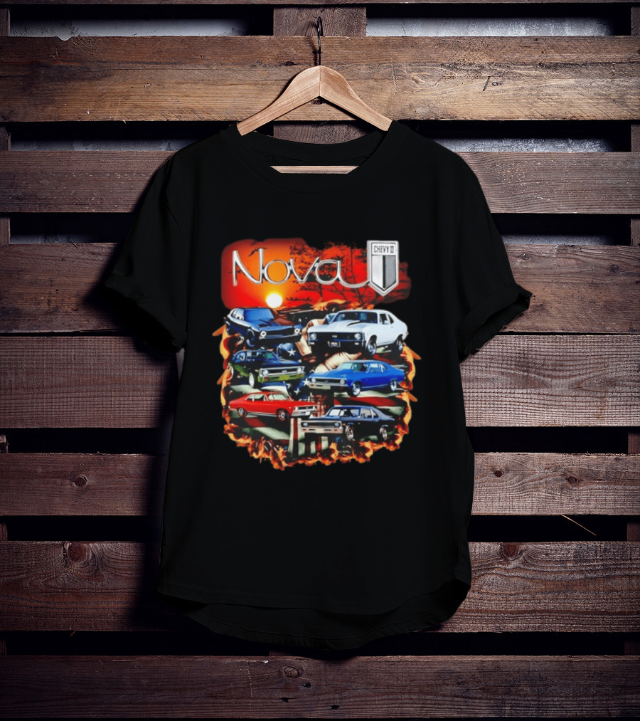 Nova Chevy II American Flag Muscle Car Collection Vintage Sunset T-Shirt
