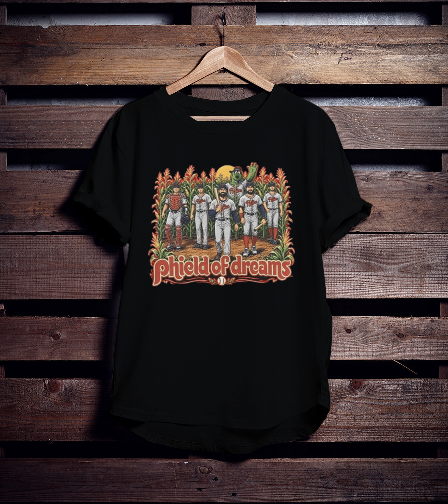 Phillies Phield Of Dreams Baseball Players And Mascot In Cornfield T-Shirt