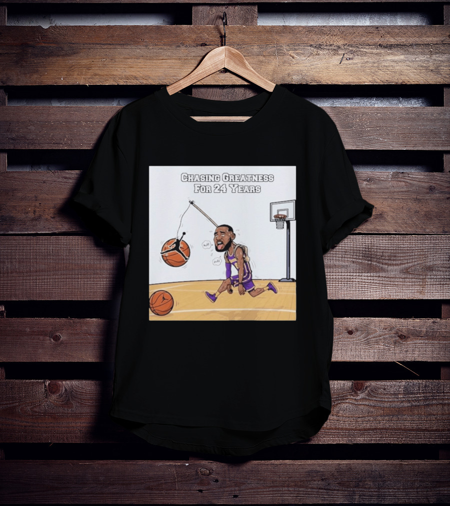 Chasing Greatness For 24 Years Basketball Cartoon With Hoop And Ball T-Shirt