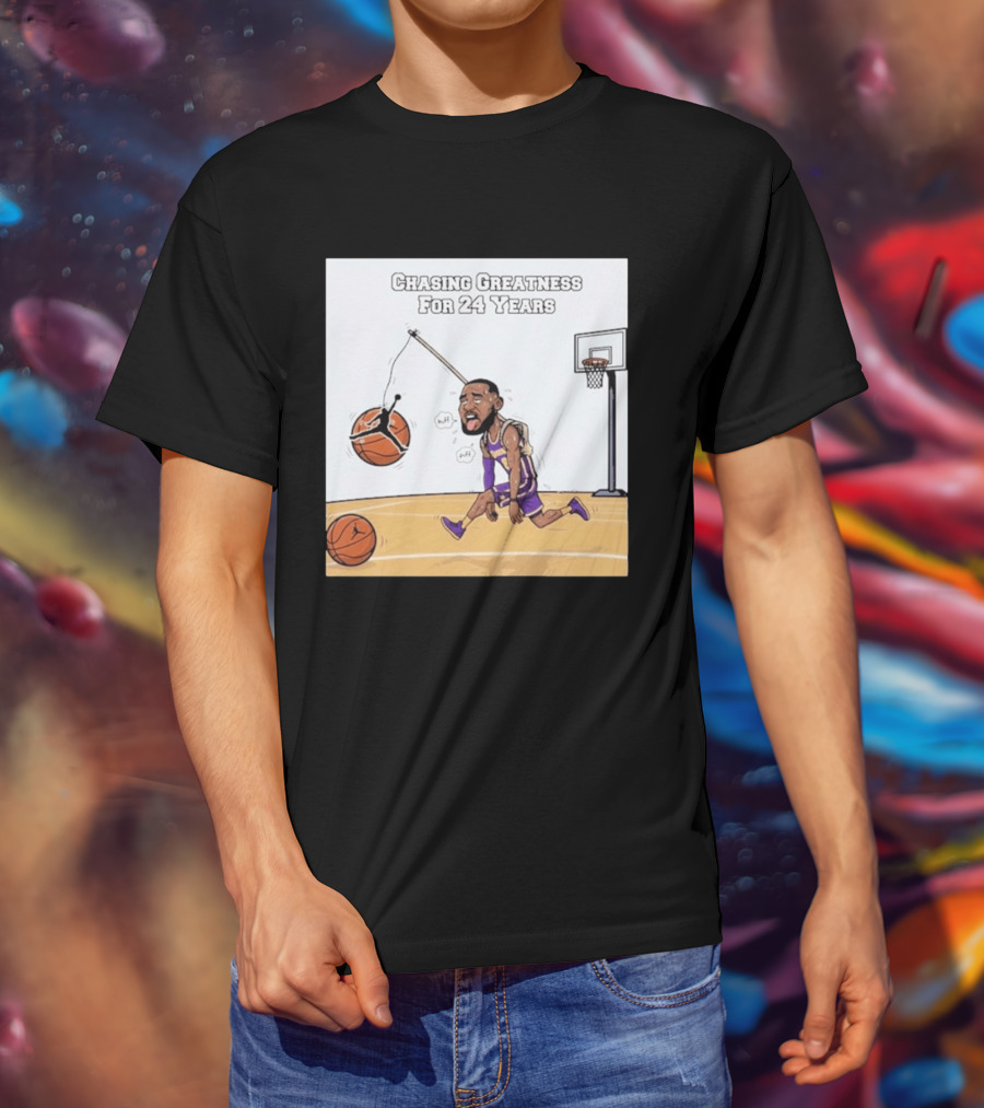 Chasing Greatness For 24 Years Basketball Cartoon With Hoop And Ball T-Shirt