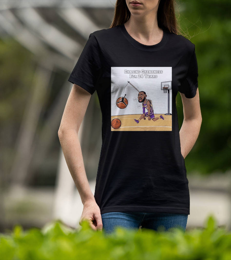 Chasing Greatness For 24 Years Basketball Cartoon With Hoop And Ball T-Shirt