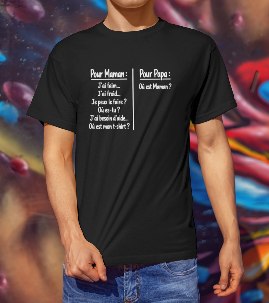 Pour Maman Papa J'ai Faim Froid Parenting Humor Où Est Maman Comparison T-Shirt