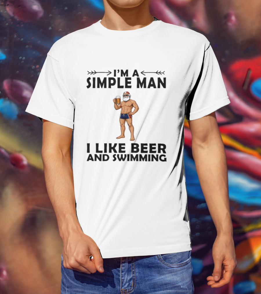 I'm A Simple Man I Like Beer And Swimming Funny Bearded Swimmer With Beer T-Shirt