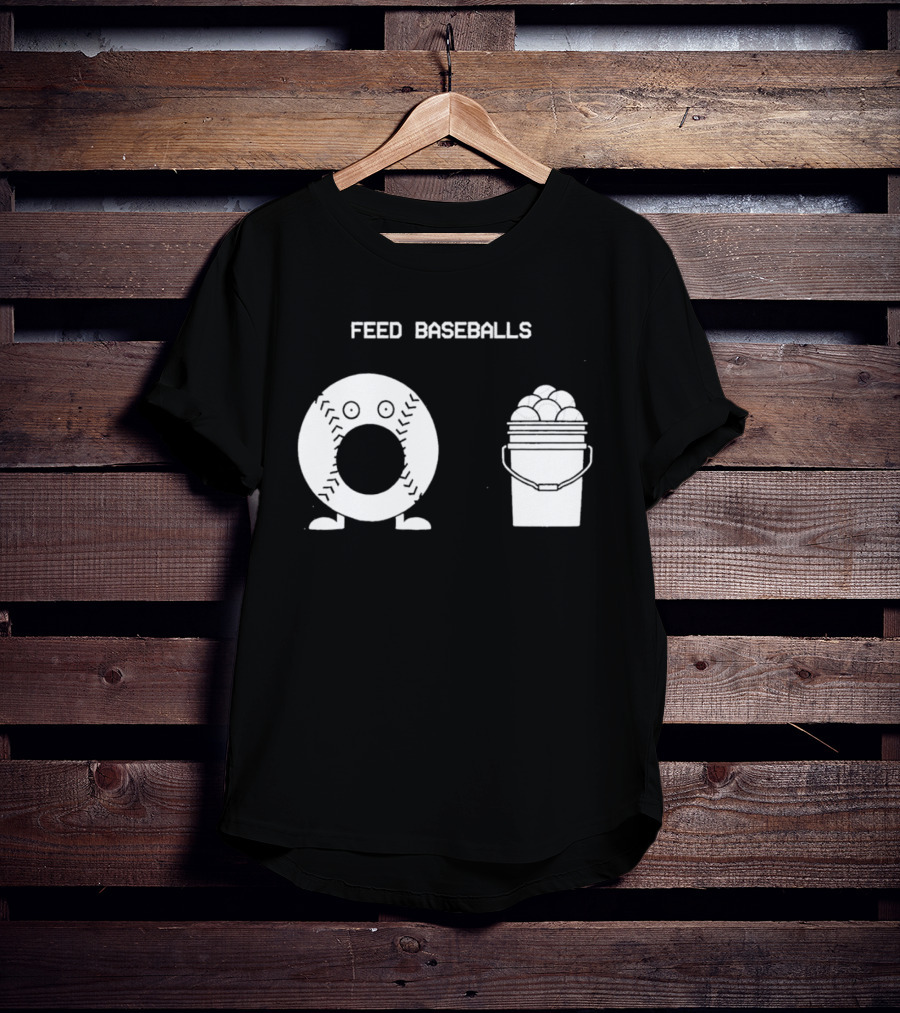 Feed Baseballs Funny Donut Character With Baseball Bucket T-Shirt