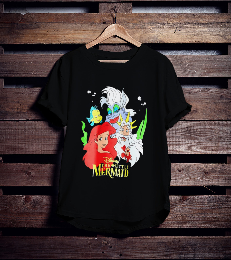 Disney The Little Mermaid Ariel Ursula King Triton Flounder Characters T-Shirt