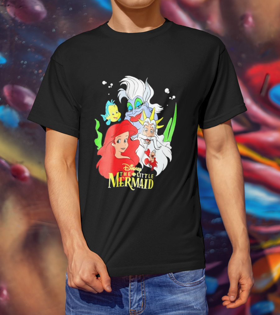 Disney The Little Mermaid Ariel Ursula King Triton Flounder Characters T-Shirt