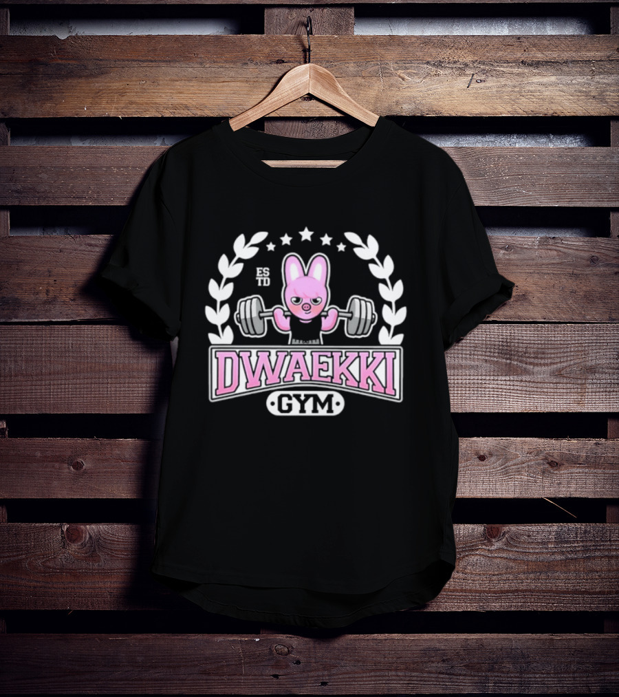 Dwaekki Gym Stray Hyunjin SKZOO K Pop Weightlifting Bunny Character Fitness Fan Gear T-Shirt