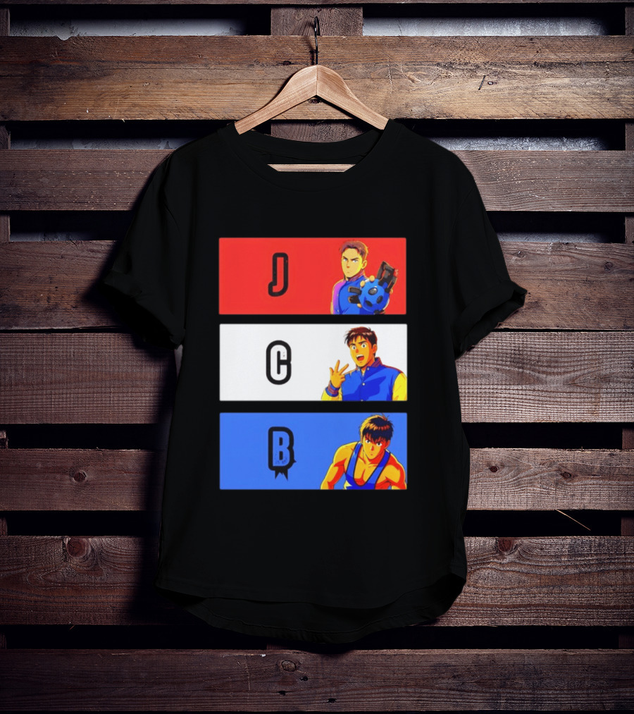 JCB Anime Characters Red White Blue Panels T-Shirt