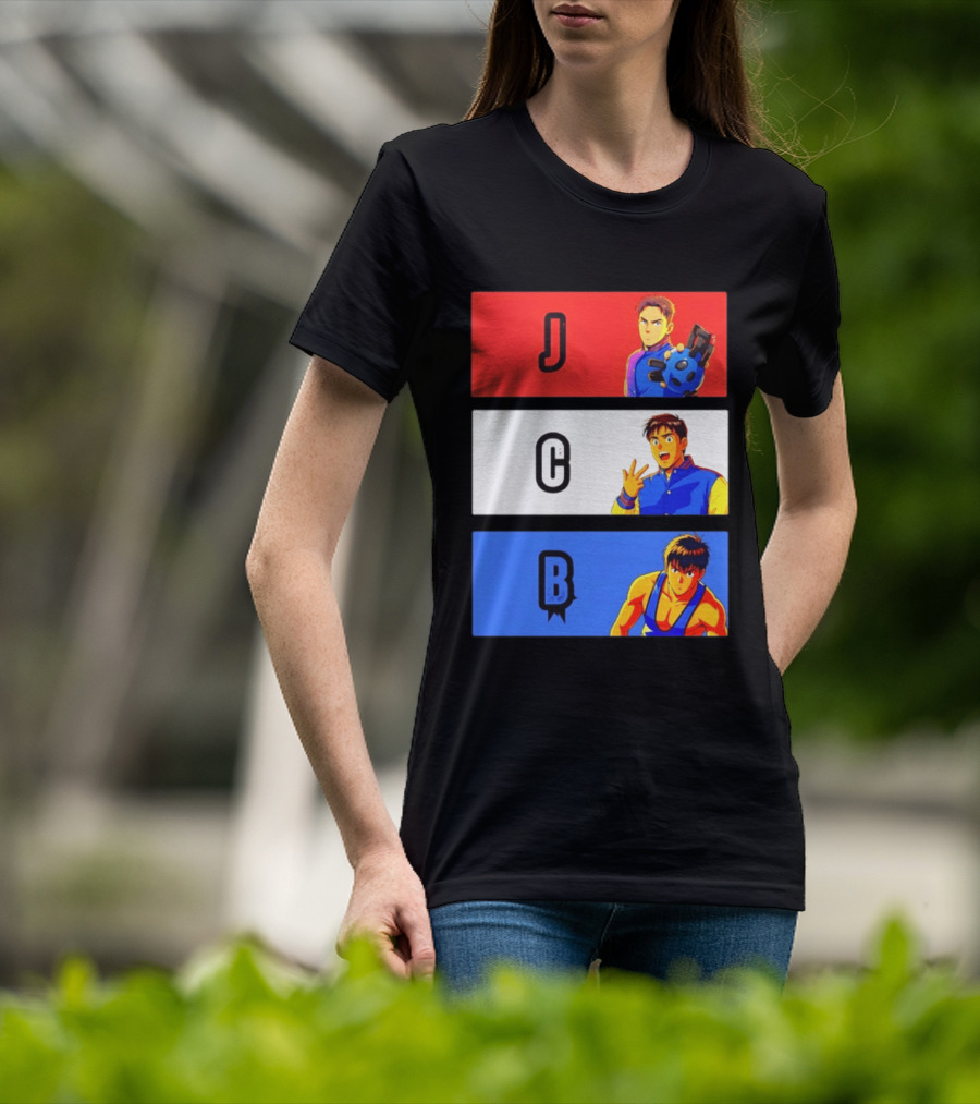 JCB Anime Characters Red White Blue Panels T-Shirt