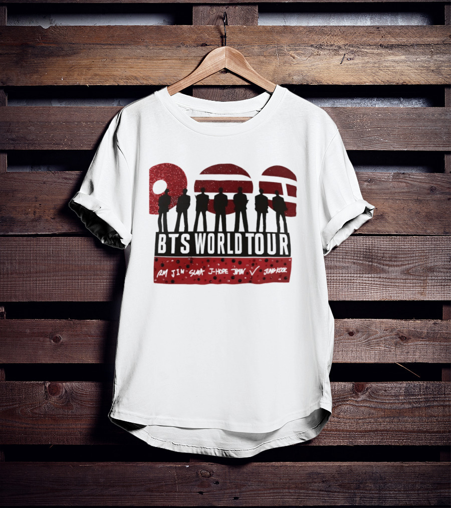 BTS World Tour RM Jin Suga J Hope Jimin V Jungkook Silhouettes Red Sparkle T-Shirt