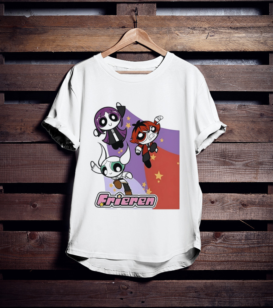 Frieren Characters In Powerpuff Girls Style With Stars T-Shirt