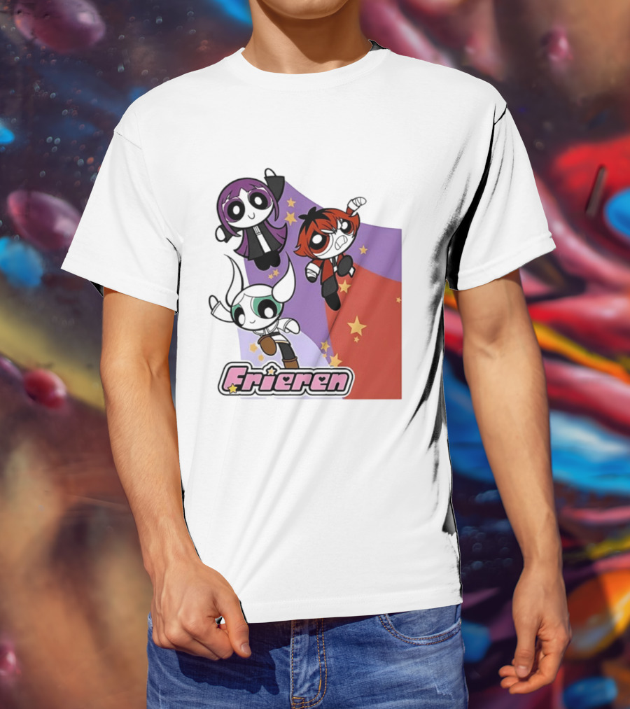 Frieren Characters In Powerpuff Girls Style With Stars T-Shirt