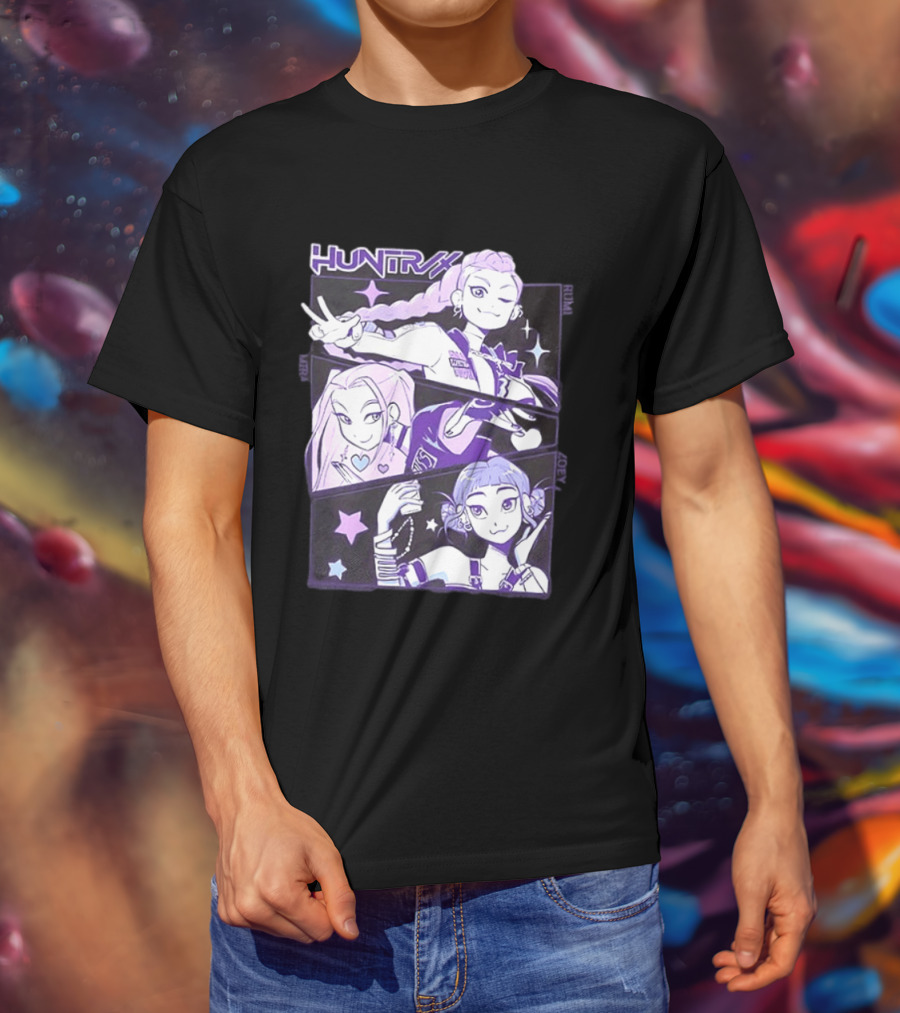 Huntrix Rumi Mira Zoey K POP World Tour Demon Hunters 2 Sided T-Shirt