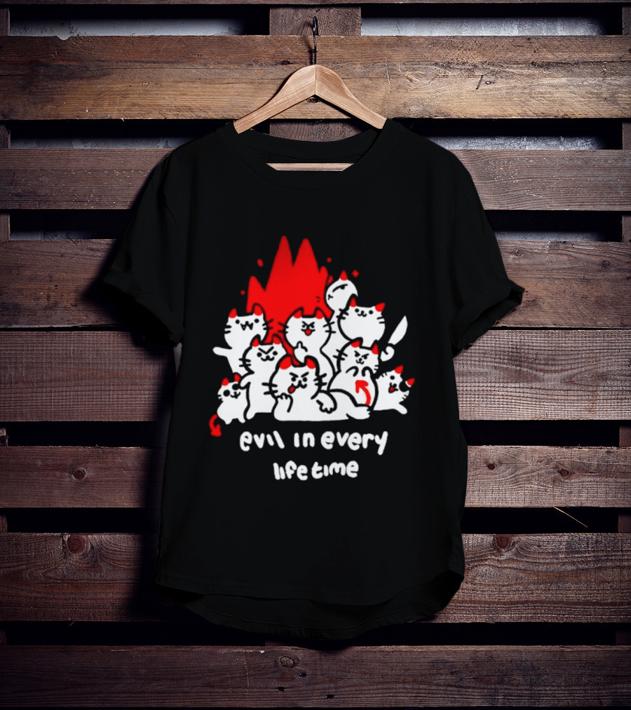 Evil In Every Lifetime Cats With Red Flames T-Shirt