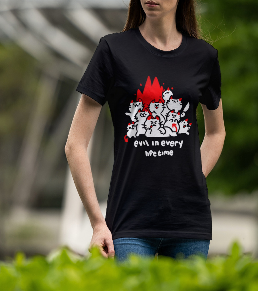 Evil In Every Lifetime Cats With Red Flames T-Shirt