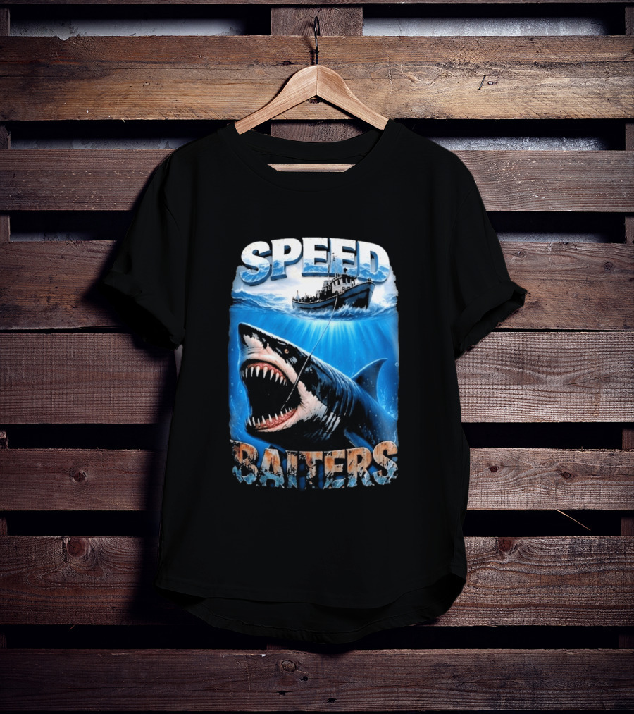 Speed Baiters Shark With Boat And Ocean T-Shirt