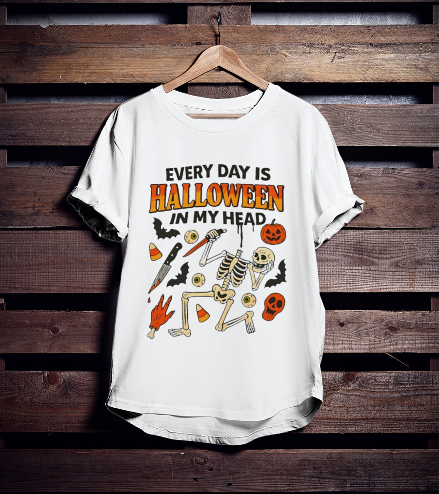 Every Day Is Halloween In My Head Teen Hearts Skeleton Pumpkin Bats Candy Corn T-Shirt