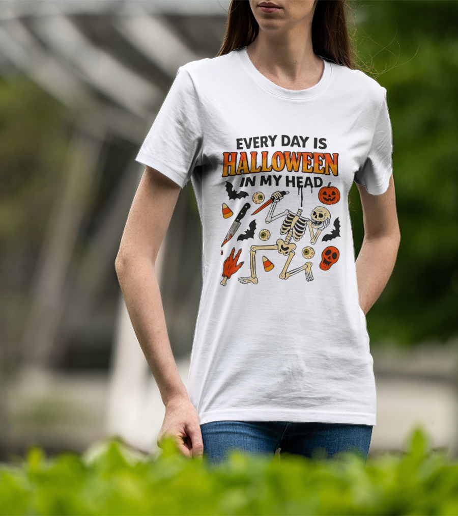 Every Day Is Halloween In My Head Teen Hearts Skeleton Pumpkin Bats Candy Corn T-Shirt