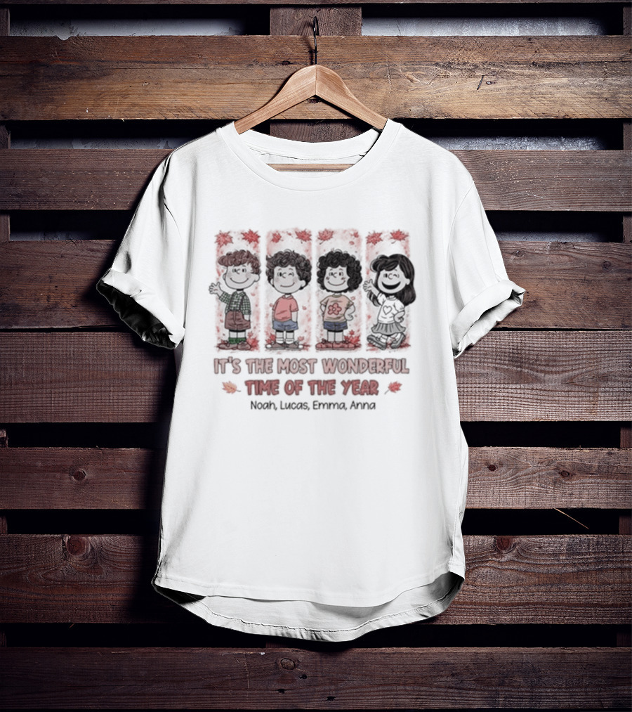 It's The Most Wonderful Time Of The Year Fall Snoopy Personalized Noah Lucas Emma Anna T-Shirt