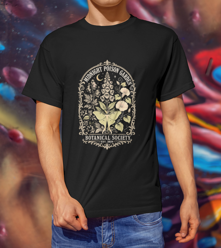 Midnight Poison Garden Botanical Society Est 2026 Moth Moonflower T-Shirt