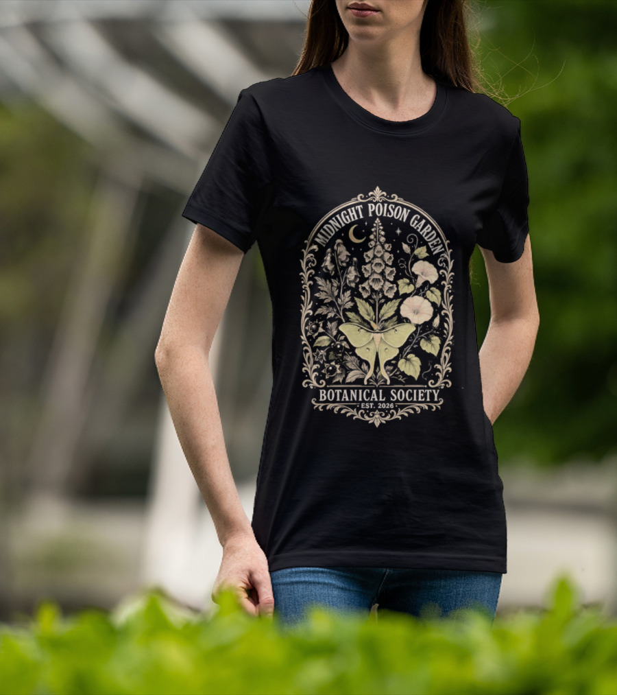 Midnight Poison Garden Botanical Society Est 2026 Moth Moonflower T-Shirt