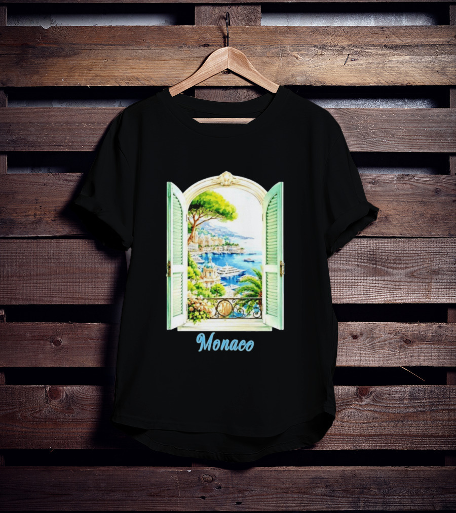 Monaco Window View French Riviera Monte Carlo Scenic Coastal Paradise T-Shirt