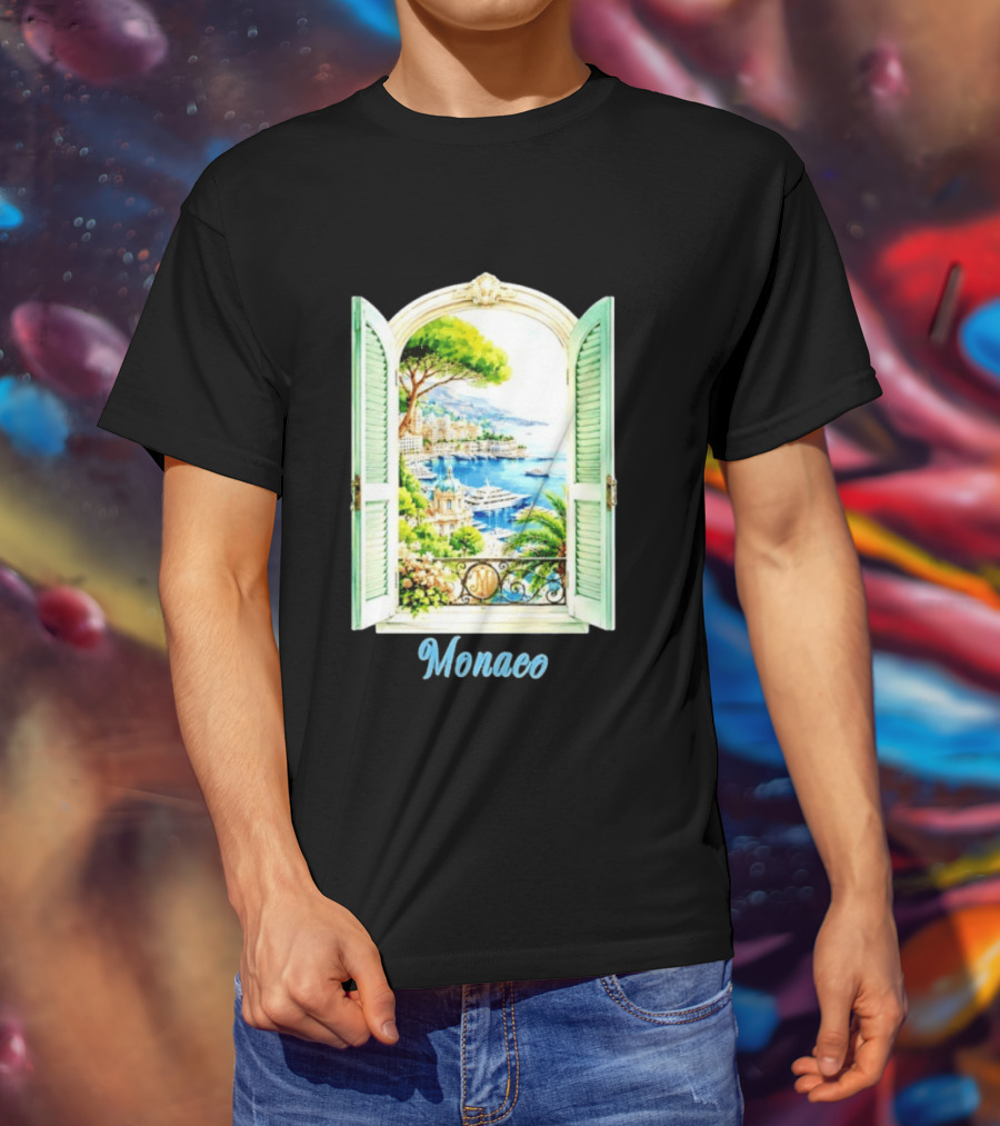 Monaco Window View French Riviera Monte Carlo Scenic Coastal Paradise T-Shirt