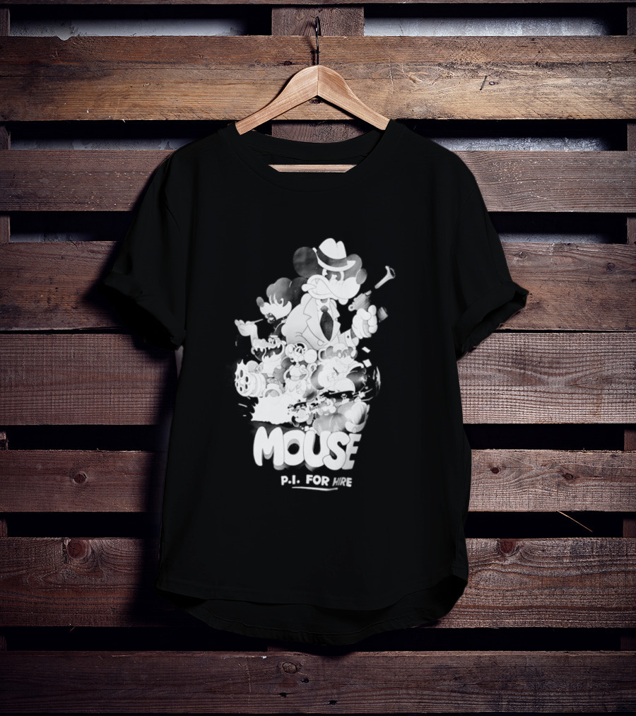 Mouse PI For Hire Vintage Detective Noir Cartoon Mystery T-Shirt