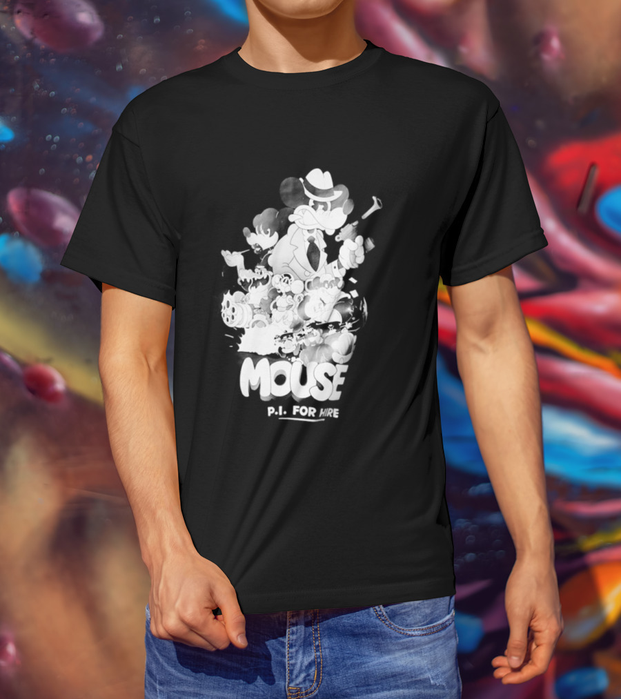 Mouse PI For Hire Vintage Detective Noir Cartoon Mystery T-Shirt