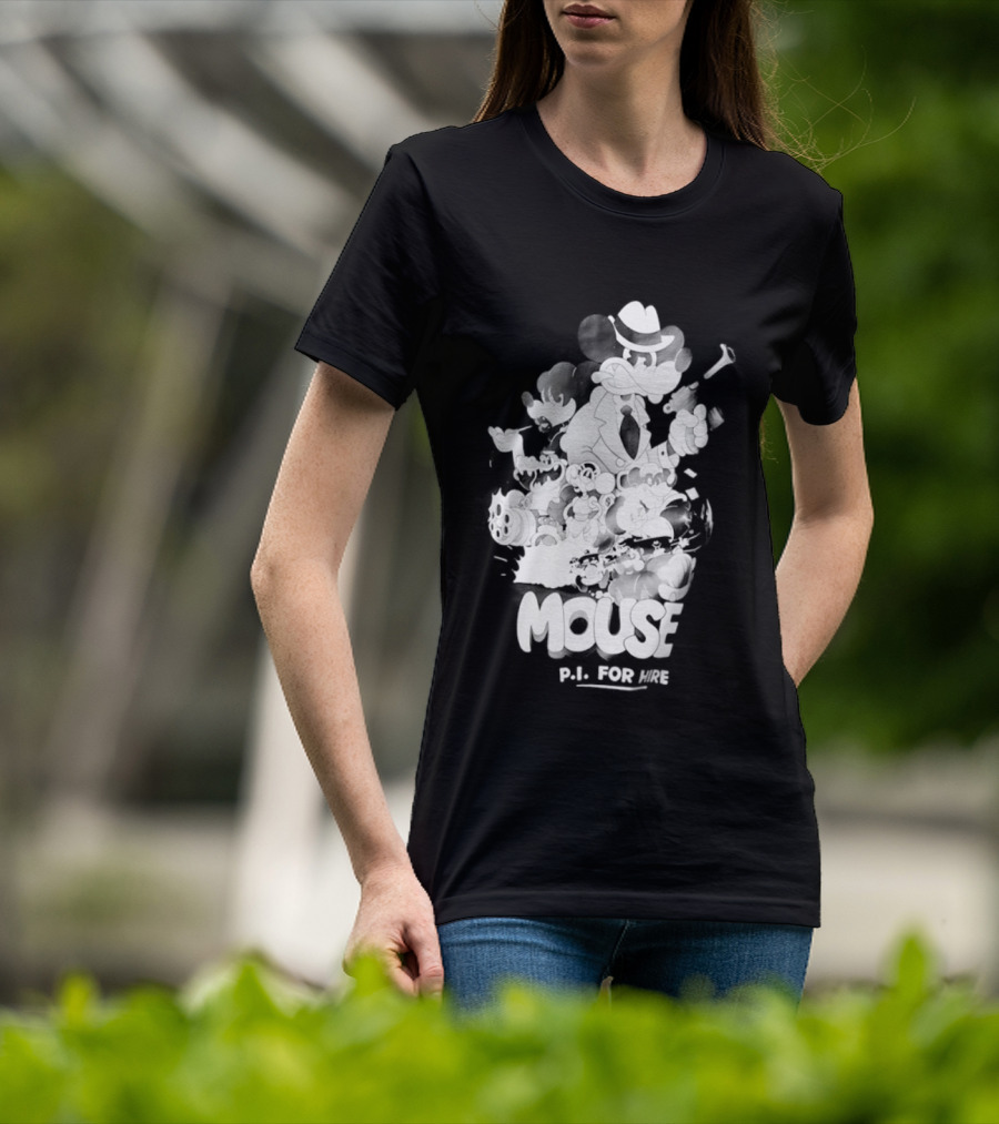 Mouse PI For Hire Vintage Detective Noir Cartoon Mystery T-Shirt