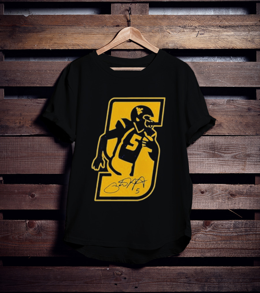 West Virginia Mountaineers Number 5 Retirement Football Icon With Signature T-Shirt