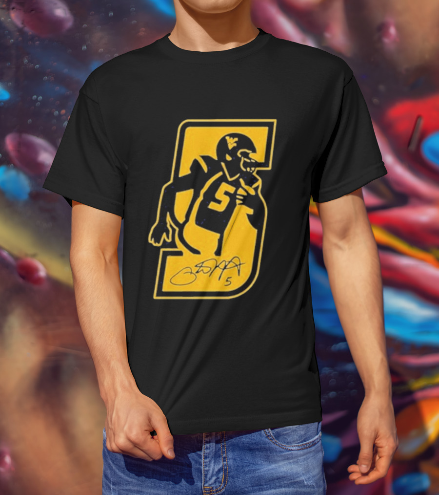 West Virginia Mountaineers Number 5 Retirement Football Icon With Signature T-Shirt