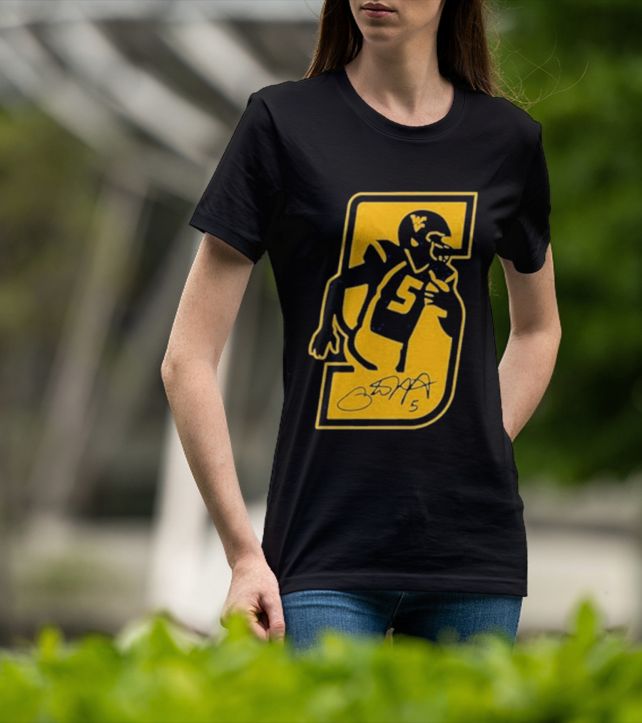 West Virginia Mountaineers Number 5 Retirement Football Icon With Signature T-Shirt