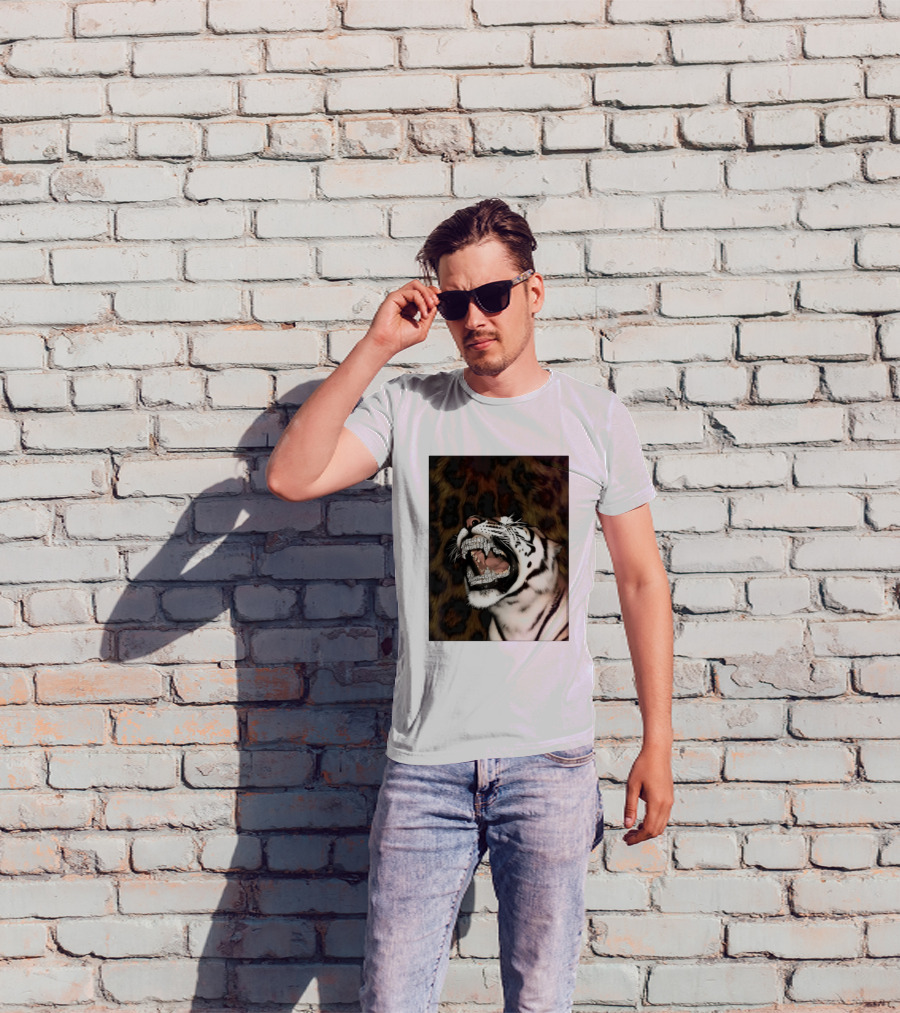 Tiger Diamond Grillz Iced Out Animal Roaring With Leopard Print T-Shirt