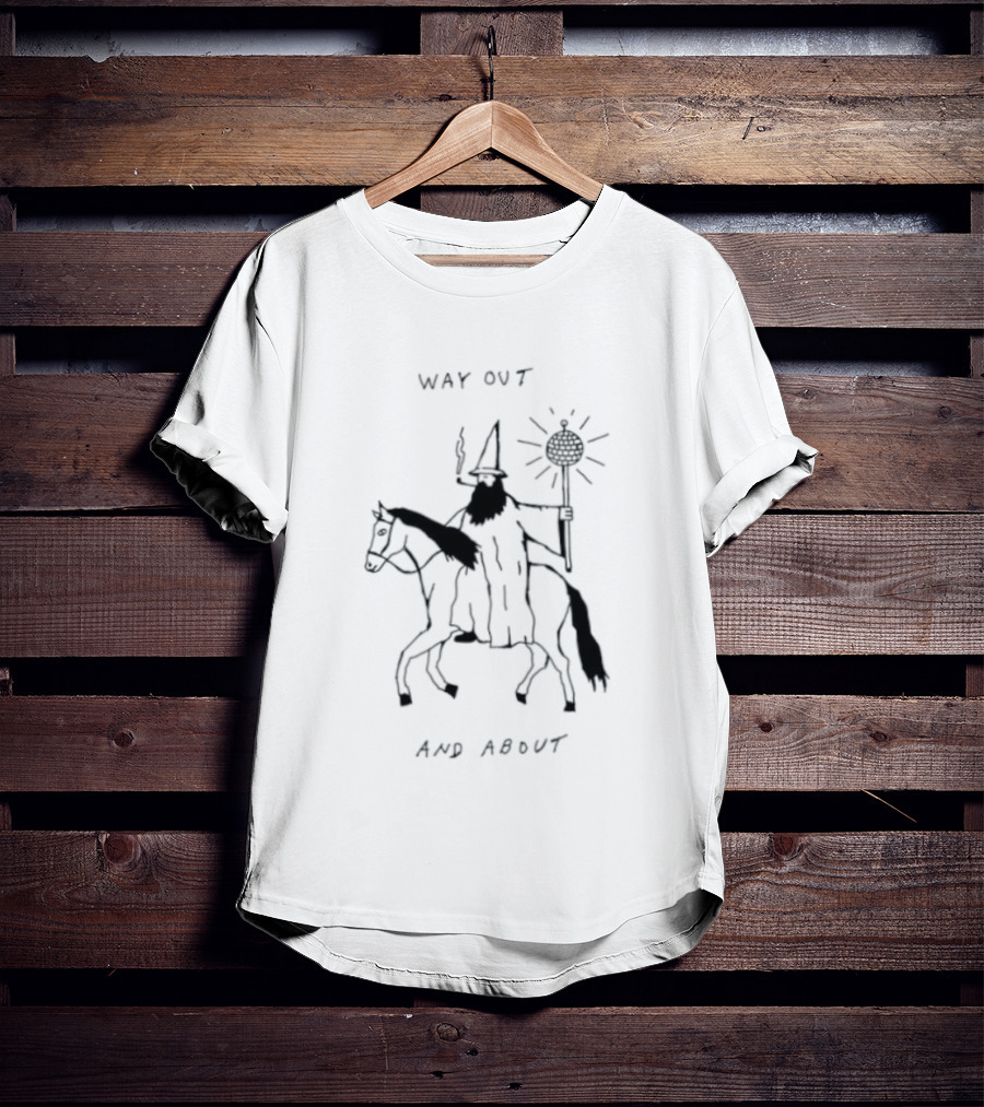 Way Out And About Wizard On Horse With Disco Ball Staff T-Shirt