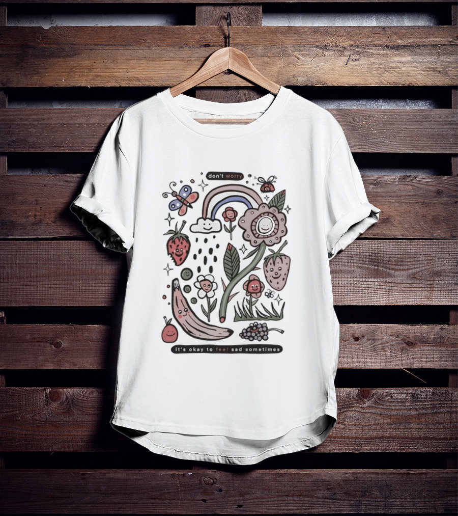 Happy Rainbow Flower And Fruit Friends With Smiling Faces T-Shirt